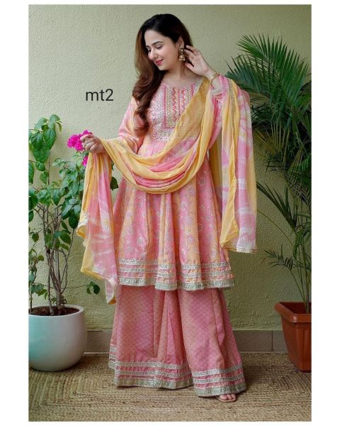 Featuring beautiful Sharara Set with short anarkali top