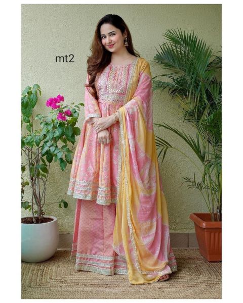 Featuring beautiful Sharara Set with short anarkali top