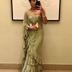 Party Wear Green Reffle Saree
