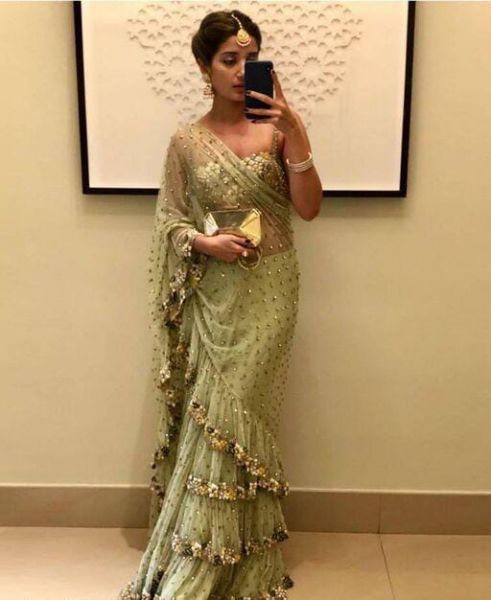 Party Wear Green Reffle Saree
