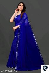 Blue FENCY GEORGETTE CUT WORK 