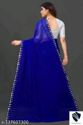 Blue FENCY GEORGETTE CUT WORK 