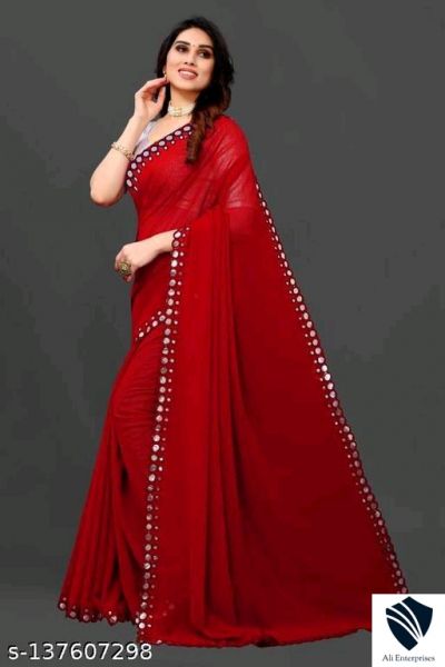 Red FENCY GEORGETTE CUT WORK 
