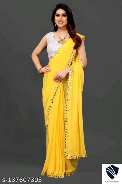 Yellow FENCY GEORGETTE CUT WORK 