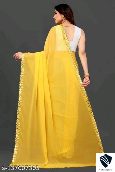 Yellow FENCY GEORGETTE CUT WORK 