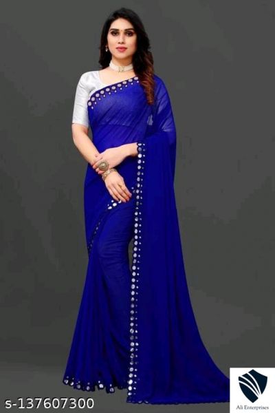 Blue FENCY GEORGETTE CUT WORK 