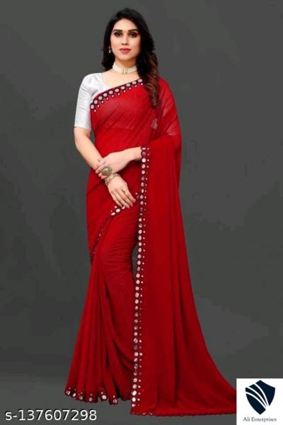 Red FENCY GEORGETTE CUT WORK 