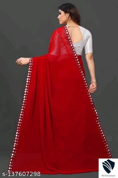 Red FENCY GEORGETTE CUT WORK 