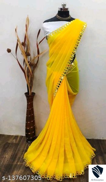 Yellow FENCY GEORGETTE CUT WORK 