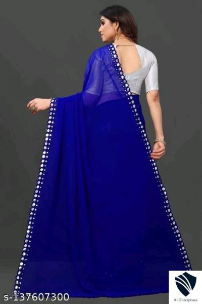 Blue FENCY GEORGETTE CUT WORK 