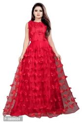 JULEE Women's Net Embroidered Semi-Stitched Gown-Titli Gown Sky Blue