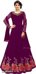 NV PATEL S.B Rose Purple Gown Embroidered Anarkali Silk Blend