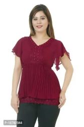 Women's Georgette Regular Fit Round Neck Solid Casual Wear Top