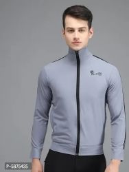 Stylis NS Lycra Solid Side Stripe Grey Track Jacket
