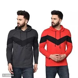 Aarcadian Men's Regular Fit Designer Zigzag Hood Full T-Shirt Combo