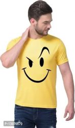 Reliable Yellow Cotton Blend Printed Round Neck T-Shirt For Men