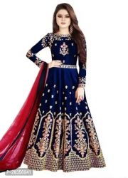 NV PATEL S.B Rose Purple Gown Embroidered Anarkali Silk Blend