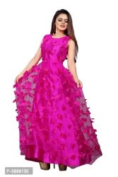 JULEE Women's Net Embroidered Semi-Stitched Gown-Titli Gown Sky Blue