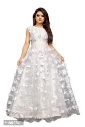 JULEE Women's Net Embroidered Semi-Stitched Gown-Titli Gown Sky Blue