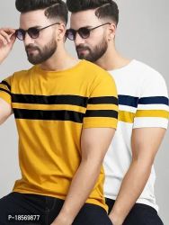Elegant Cotton Blend Colourblocked Round Neck Tees For Men- Pack Of 2