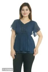 Women's Georgette Regular Fit Round Neck Solid Casual Wear Top