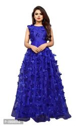 JULEE Women's Net Embroidered Semi-Stitched Gown-Titli Gown Sky Blue