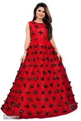 JULEE Women's Net Embroidered Semi-Stitched Gown-Titli Gown Sky Blue