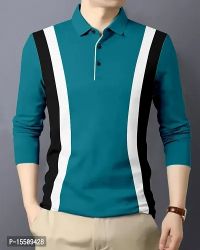 Reliable Blue Cotton Blend Solid Polos For Men