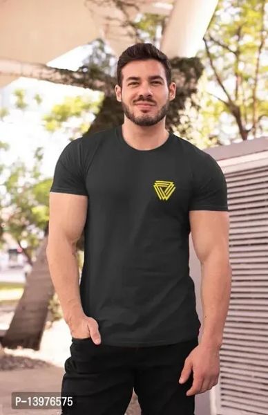 Reliable Yellow Cotton Blend Printed Round Neck T-Shirt For Men