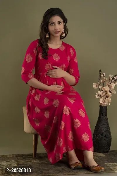 Classic Womans Rayon Hand Block Printed Anarkali Maternity Kurta