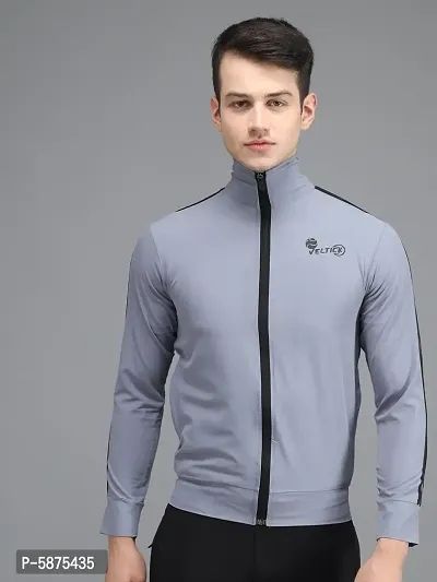 Stylis NS Lycra Solid Side Stripe Grey Track Jacket