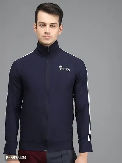 Stylis NS Lycra Solid Side Stripe Grey Track Jacket