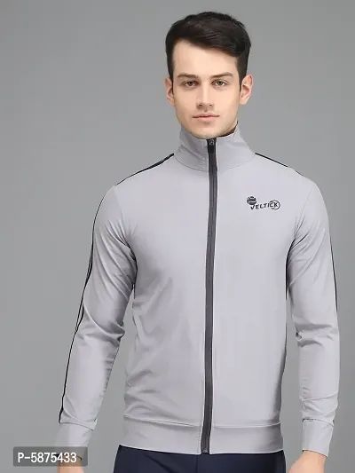 Stylis NS Lycra Solid Side Stripe Grey Track Jacket
