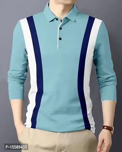 Reliable Blue Cotton Blend Solid Polos For Men