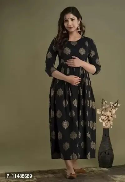 Classic Womans Rayon Hand Block Printed Anarkali Maternity Kurta