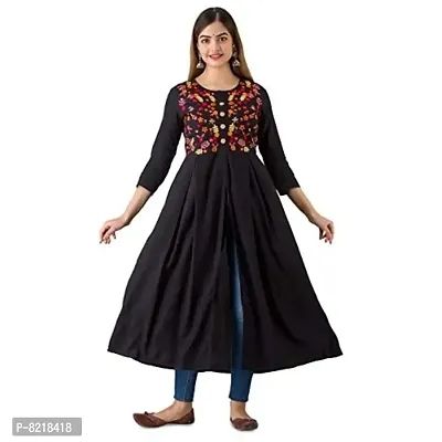 NISHABD Black Embroidered A-line Kurta for Women's