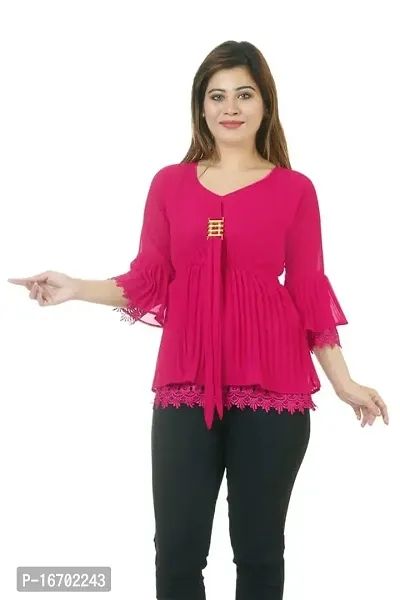 Sarfaraz Dresses Women's Georgette Regular Fit Round Neck Solid Casual Wear Top with Beautiful Design