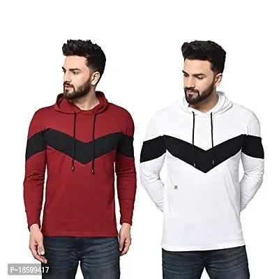 Aarcadian Men's Regular Fit Designer Zigzag Hood Full T-Shirt Combo