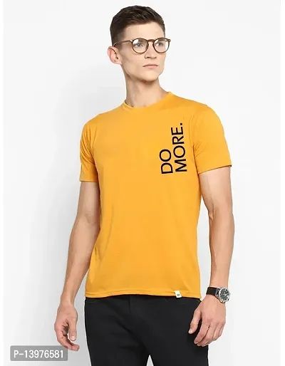 Reliable Yellow Cotton Blend Printed Round Neck T-Shirt For Men