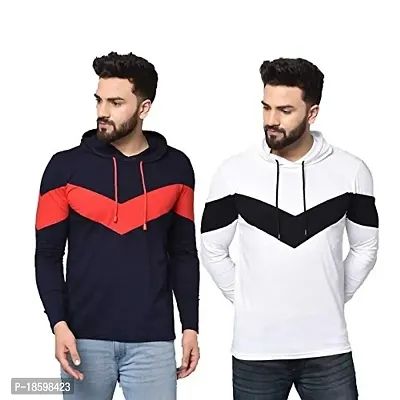 Aarcadian Men's Regular Fit Designer Zigzag Hood Full T-Shirt Combo