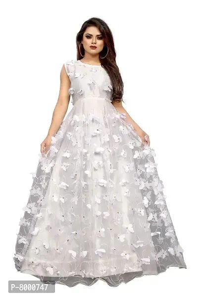 JULEE Women's Net Embroidered Semi-Stitched Gown-Titli Gown Sky Blue