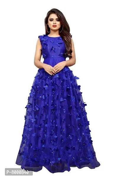 JULEE Women's Net Embroidered Semi-Stitched Gown-Titli Gown Sky Blue