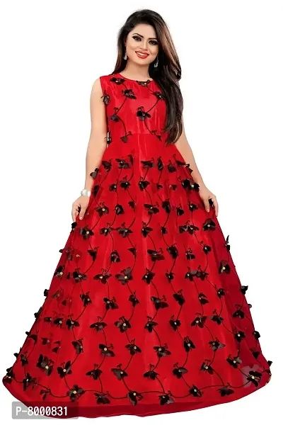 JULEE Women's Net Embroidered Semi-Stitched Gown-Titli Gown Sky Blue