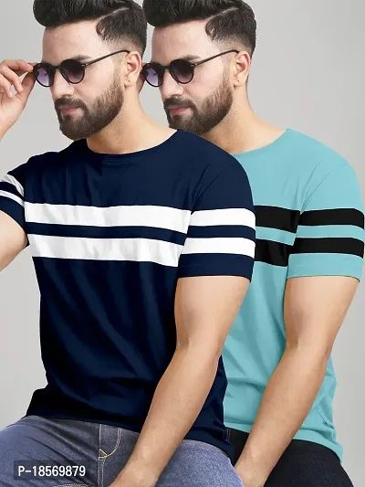 Elegant Cotton Blend Colourblocked Round Neck Tees For Men- Pack Of 2