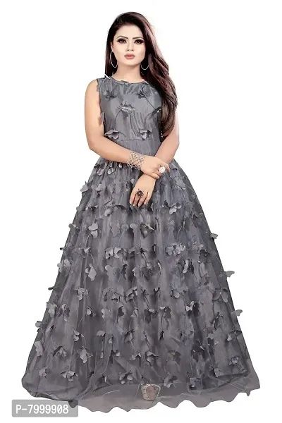 JULEE Women's Maxi Anarkali Gown (Titli Gown Grey-JULEE_Grey_Free Size)