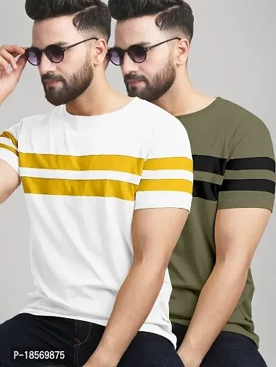 Elegant Cotton Blend Colourblocked Round Neck Tees For Men- Pack Of 2