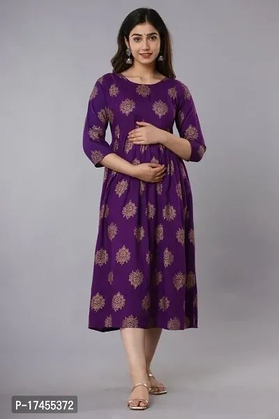 Classic Womans Rayon Hand Block Printed Anarkali Maternity Kurta