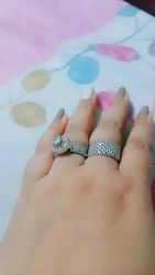 Fancify combo of 2 Silver AD Classic Solitaire Ring, Adjustable | Rings for Women and Girls 