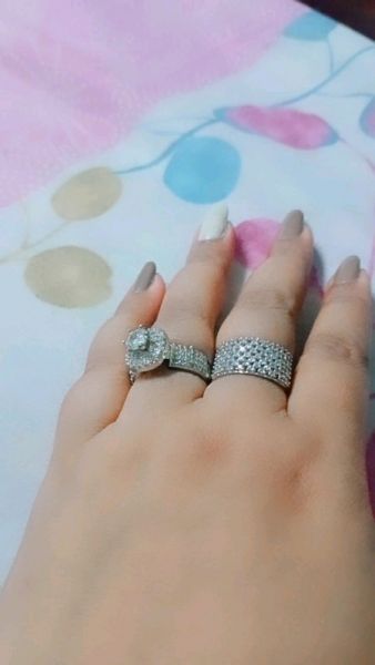 Fancify combo of 2 Silver AD Classic Solitaire Ring, Adjustable | Rings for Women and Girls 