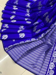 Gorgeous Blue Color Soft Lichi Silk Jacquard Work Saree